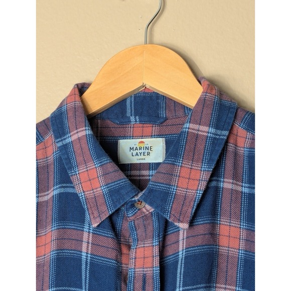 Marine Layer Plaid Flannel Shirt Mens Large Blue Red Cotton - Picture 6 of 14